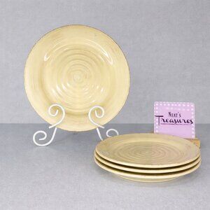 Vintage Belagio Beige Brown Swirl Rustic Tuscan Stoneware  Dinner Plates Set 4